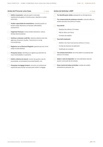 Checklists antes de procurar casa e de solicitar o MIP